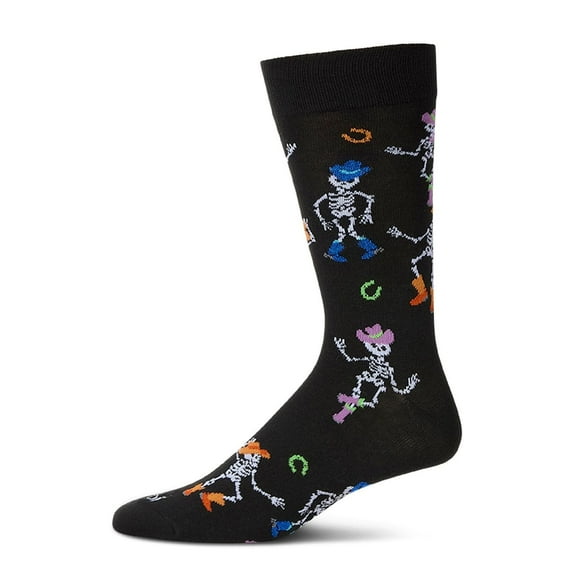MeMoi Men's "Howdy Skeletons" Halloween Holiday Novelty Crew Sock - Mens - Male, 10-13, Black