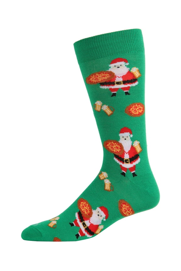 Men's Jolly Santa with Pizza and Beer Novelty Crew Socks - Mens - Male, 10-13, Black