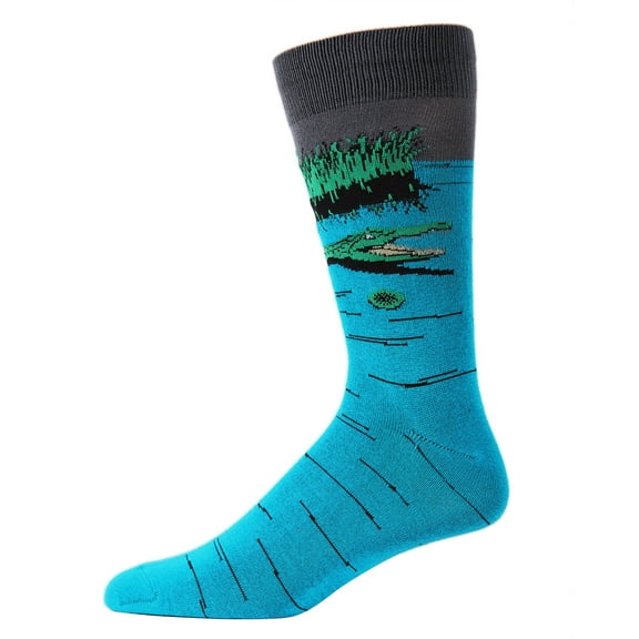 MeMoi Men's Later Alligator Bamboo Blend Novelty Crew Sock - Mens - Male, 10-13, Blue