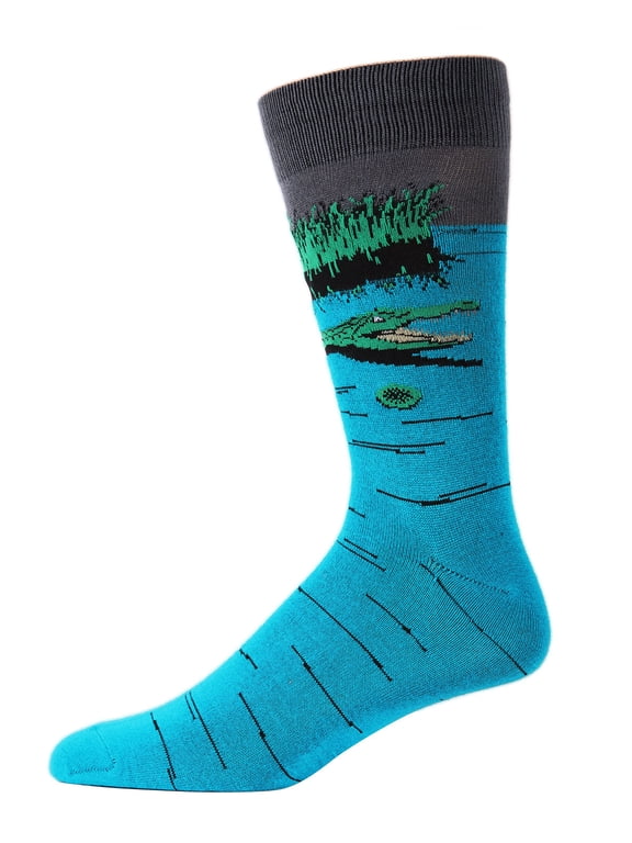 Men's Later Alligator Bamboo Blend Novelty Crew Sock - Mens - Male, 10-13, Blue