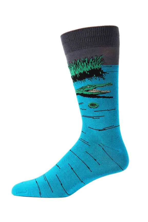 Men's Later Alligator Bamboo Blend Novelty Crew Sock - Mens - Male, 10-13, Blue