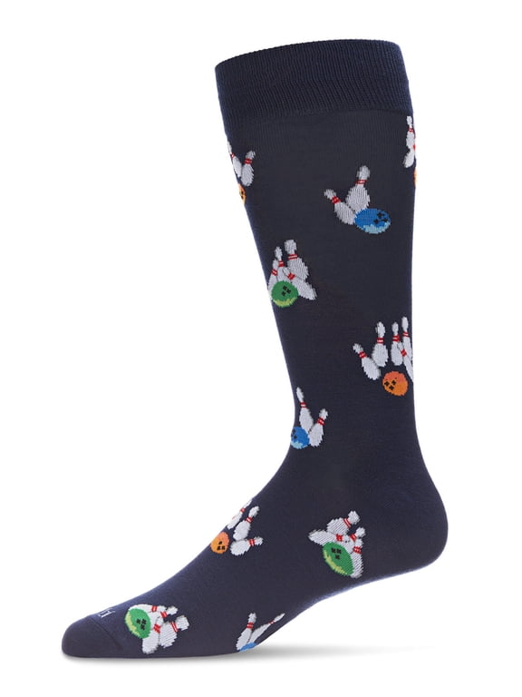 Men's Let's Go Bowling Bamboo Blend Novelty Crew Sock - Mens - Male, 10-13, Navy Blazer