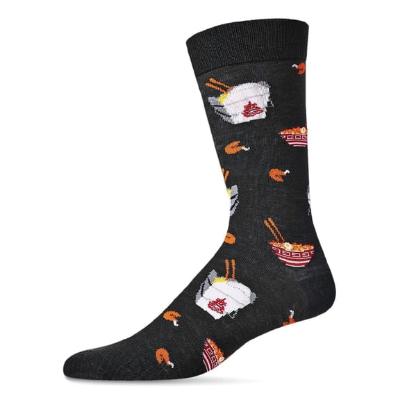MeMoi Men's Let's Order Takeout Bamboo Blend Novelty Crew Sock - Mens - Male, 10-13, Black