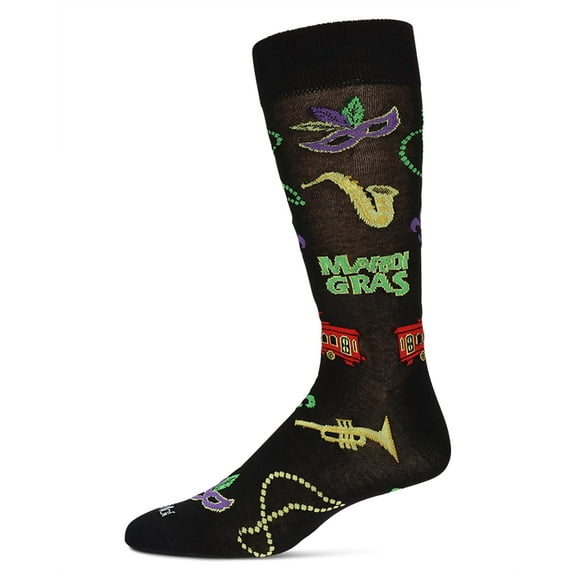MeMoi Men's Mardi Gras Bamboo Crew Socks - Mens - Male, 10-13, Black