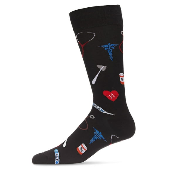 MeMoi Men's Medical Doctor Bamboo Blend Novelty Crew Sock - Mens - Male, 10-13, Black