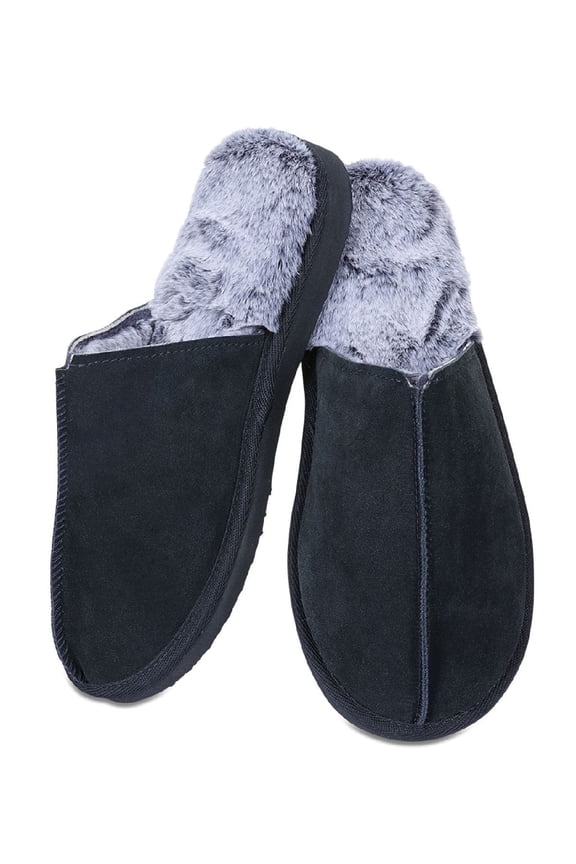 Men's Memory Foam True Suede Plush Slippers - Mens - Male (S, Navy)