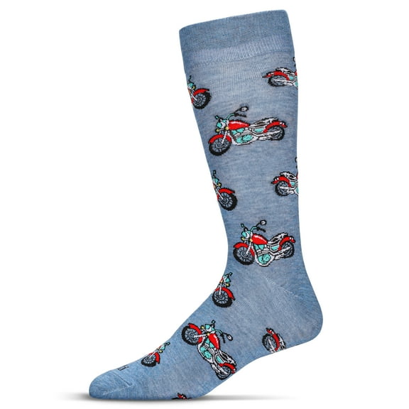 MeMoi Men's Motorcycles Bamboo Crew Socks - Mens - Male, 10-13, Denim Heather