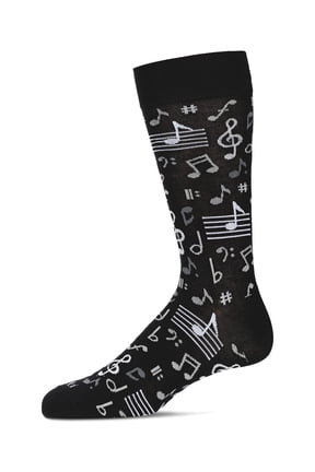 Men's Musical Notes Bamboo Crew Socks - Mens - Male, 10-13, Black