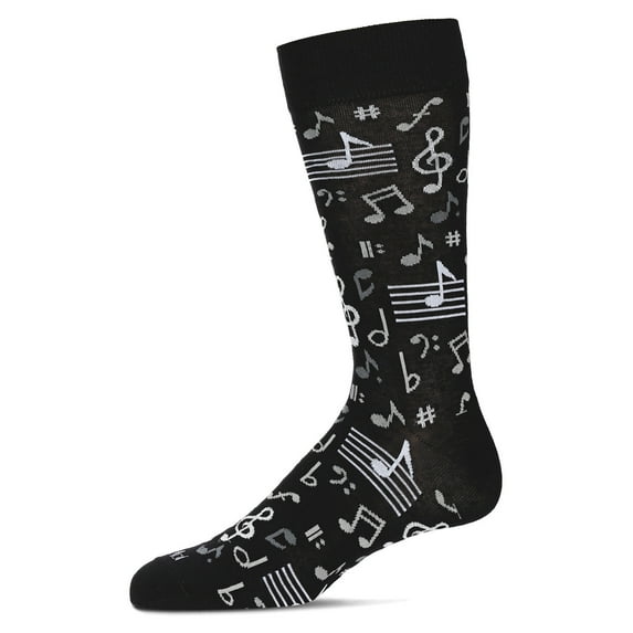 MeMoi Men's Musical Notes Bamboo Crew Socks - Mens - Male, 10-13, Black