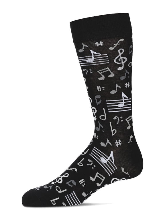 Men's Musical Notes Bamboo Crew Socks - Mens - Male, 10-13, Black