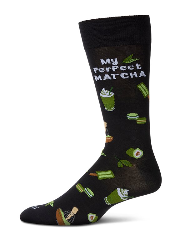 Men's "My Perfect Matcha" Rayon Blend Novelty Crew Sock - Mens - Male, 10-13, Black