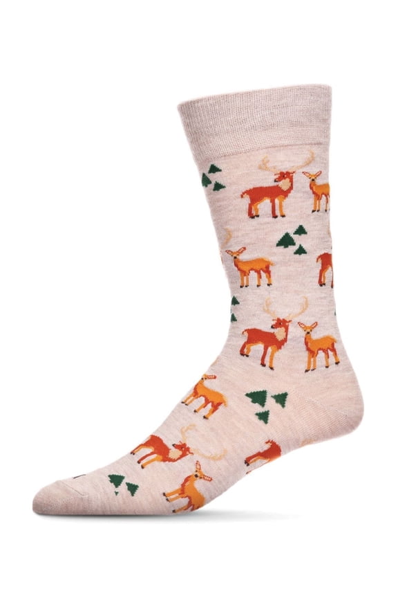 Men's Oh Deer Bamboo Blend Novelty Crew Sock - Mens - Male, 10-13, Oatmeal Heather