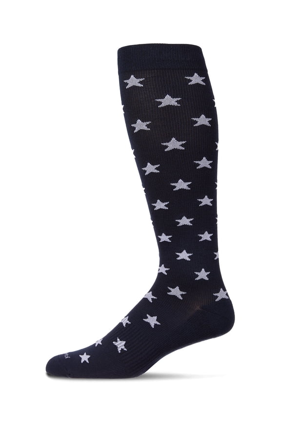 Men's "Old Glory" Rayon-Blend Star-Studded Novelty Compression Sock, 10-13, Navy
