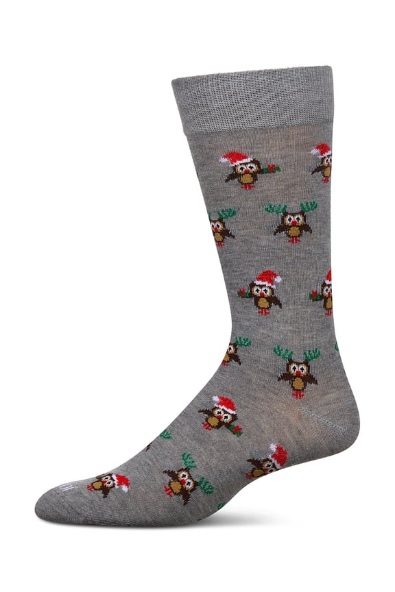Men's "Owl" Graphics Holiday Novelty Crew Socks - Mens - Male, 10-13, Med Gray Heather