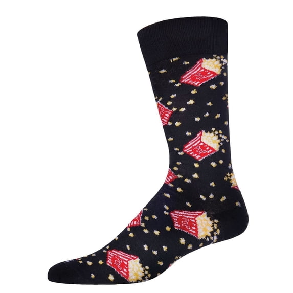MeMoi Men's Pass The Popcorn Bamboo Blend Novelty Crew Sock - Mens - Male, 10-13, Black