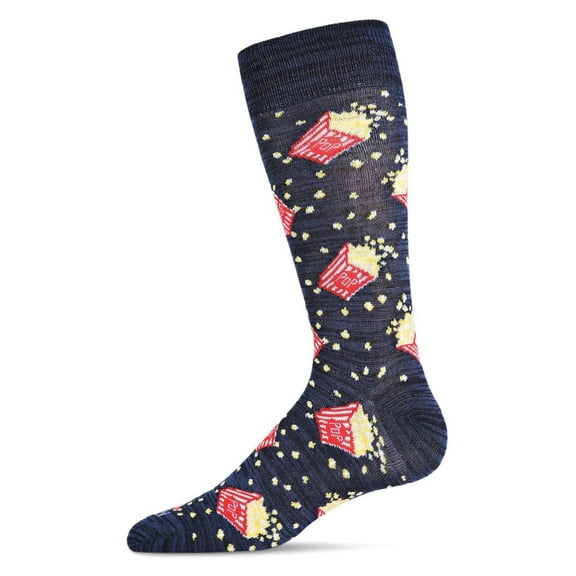 MeMoi Men's Pass The Popcorn Bamboo Blend Novelty Crew Sock - Mens - Male, 10-13, Navy Marled