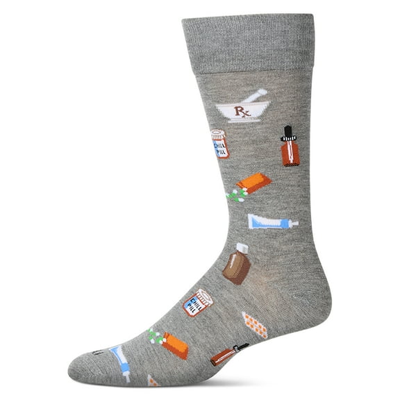 MeMoi Men's RX-Themed Rayon Blend Novelty Crew Sock - Mens - Male, 10-13, Med Gray Heather