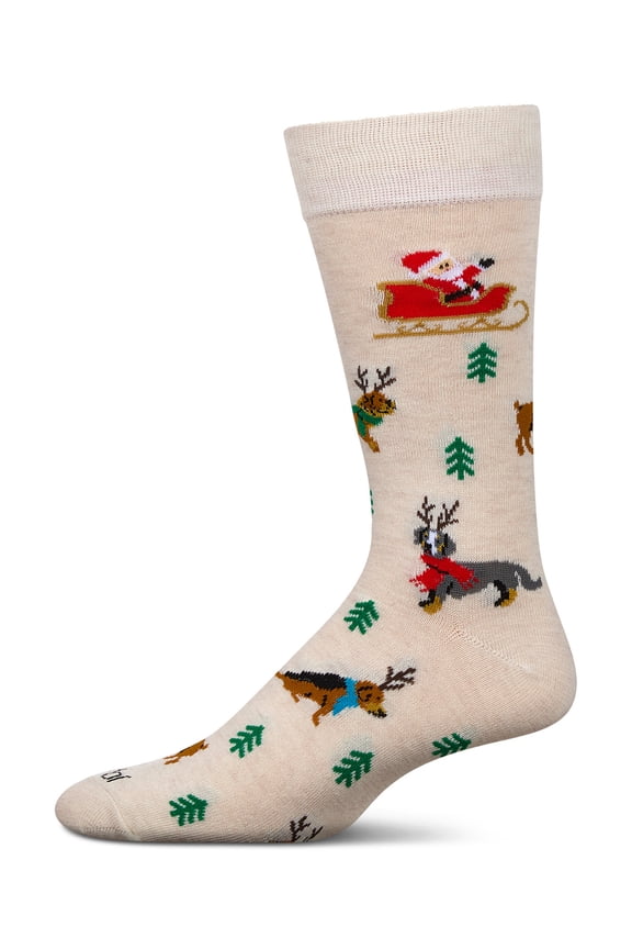 Men's Reindeer Pups Holiday Crew Socks - Mens - Male, 10-13, Ivory Heather