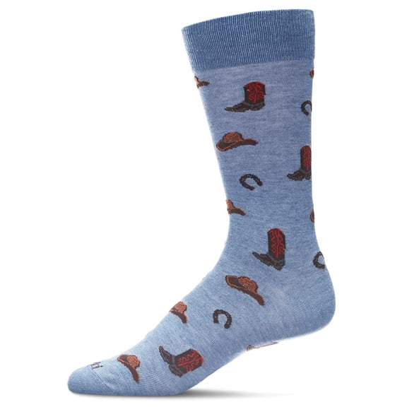 MeMoi Men's Rodeo Cowboy Bamboo Blend Novelty Crew Sock - Boys - Male, 10-13, Denim Heather