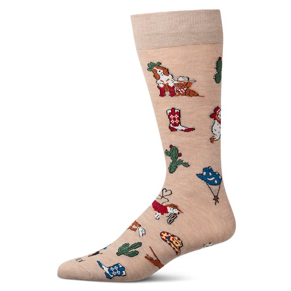 MeMoi Men's "Rodeo Dogs" Rayon-Blend Novelty Crew Sock - Mens - Male, 10-13, Hemp Heather