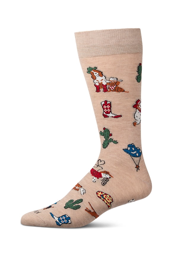 Men's "Rodeo Dogs" Rayon-Blend Novelty Crew Sock - Mens - Male, 10-13, Hemp Heather