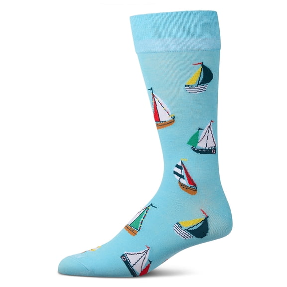MeMoi Men's "Sail Away" Rayon-Blend Novelty Crew Sock - Mens - Male, 10-13, Capri Breeze