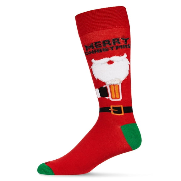 MeMoi Men's Santa Claus and Suds Holiday Crew Novelty Socks - Mens - Male, 10-13, Tango Red