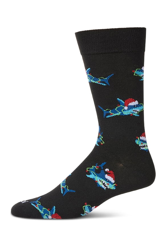 Men's "Santa Shark" Christmas Holiday Novelty Crew Sock - Mens - Male, 10-13, Black
