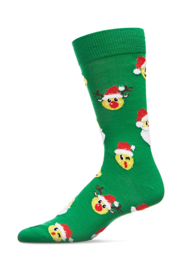 Men's Smiley Face Santa Holiday Novelty Crew Socks - Mens - Male, 10-13, Green