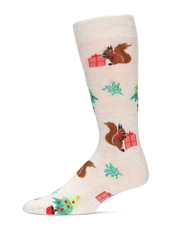 Men's Squirrels Holiday Crew Socks - Mens - Male, 10-13, Oatmeal Heather
