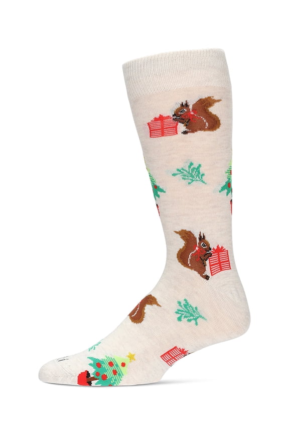 Men's Squirrels Holiday Crew Socks - Mens - Male, 10-13, Oatmeal Heather