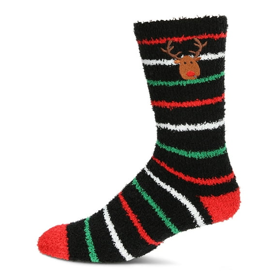 MeMoi Men's Striped Reindeer Embroidery Cozy Crew Socks - Mens - Male, 10-13, Black