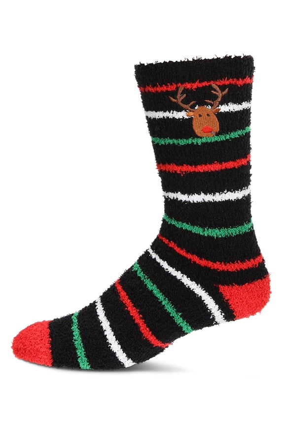 Men's Striped Reindeer Embroidery Cozy Crew Socks - Mens - Male, 10-13, Black