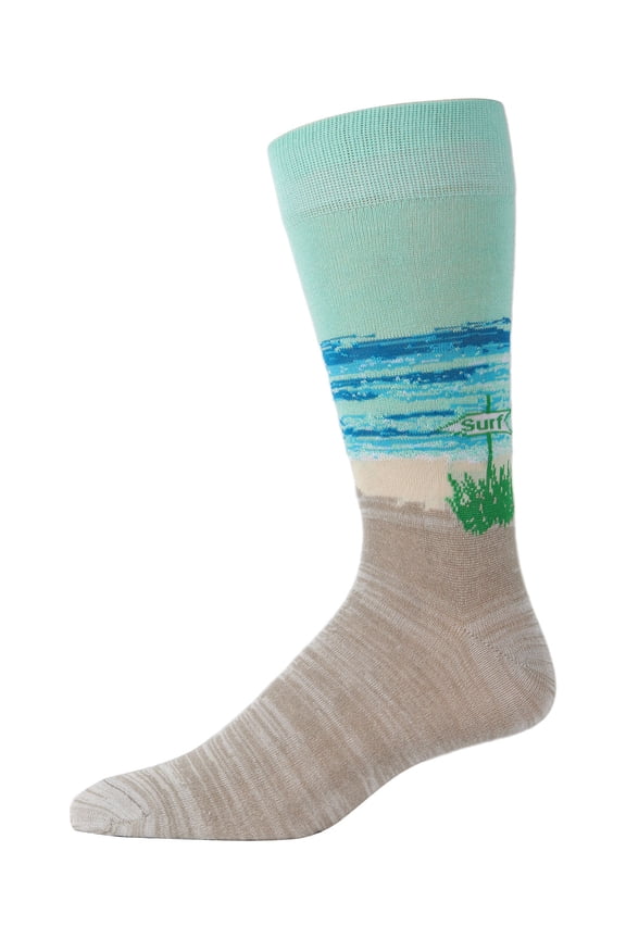 Men's Surf's Up Beach Bamboo Crew Socks - Mens - Male, 10-13, Crockery Marled
