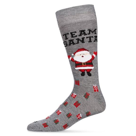MeMoi Men's Team Santa and Gifts Holiday Novelty Crew Sock - Mens - Male, 10-13, Medium Gray Heather