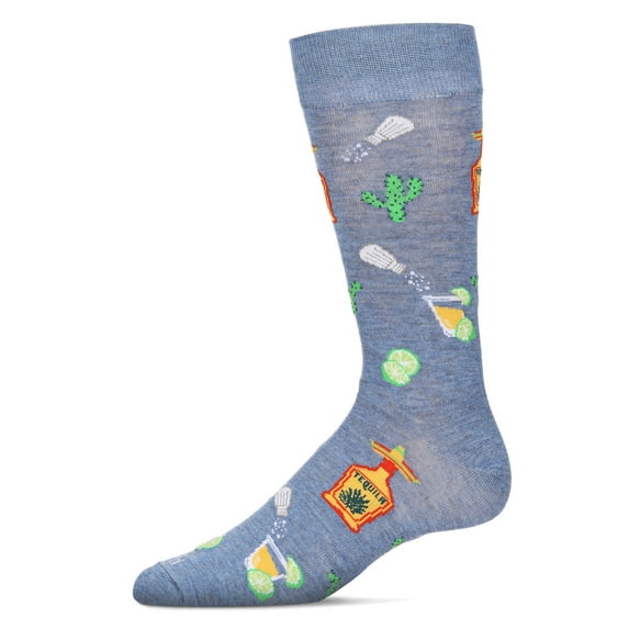 MeMoi Men's Tequila & Lime Bamboo Crew Socks - Mens - Male, 10-13, Denim Heather