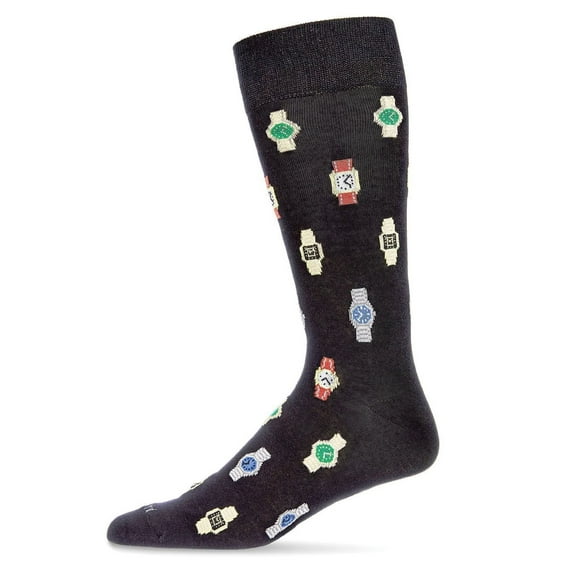 MeMoi Men's Time to Get a Watch Bamboo Blend Novelty Crew Sock - Mens - Male, 10-13, Black
