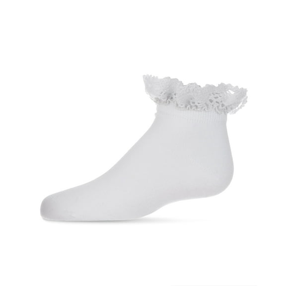 MeMoi Girls Lace Top Mercerized Cotton Blend Ankle Sock - Girls - Female, 0, Winter White