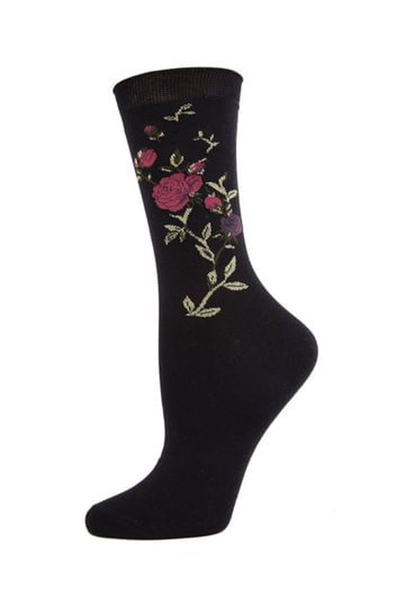 Metallic Floral Cotton Blend Crew Socks - Womens - Female, 9-11, Sugar Coral
