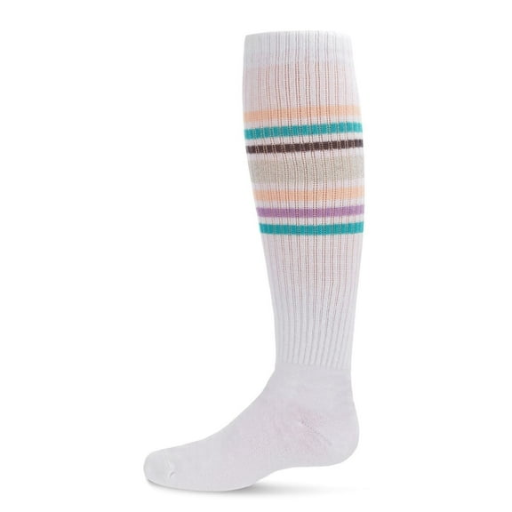 MeMoi  Metallic Sport Stripe Knee-High Socks - Girls - Female, 4, White