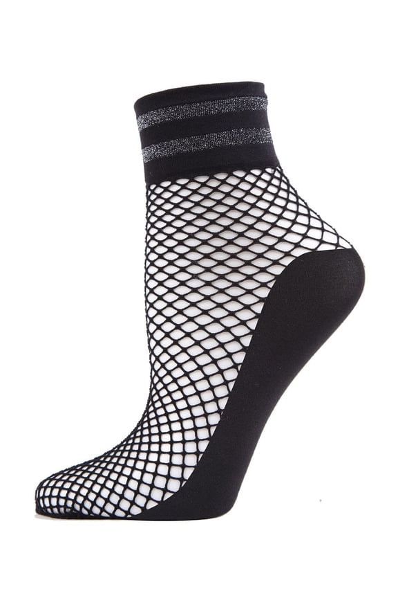 Metallic Stripe Fishnet Ankle Sock - Womens - Female, One Size, Black