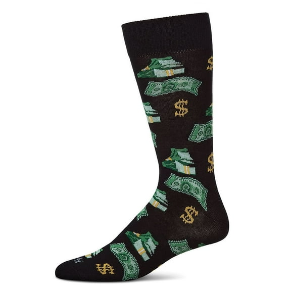 MeMoi Money Bags Cash Print Bamboo Blend Men's Crew Socks - Mens - Male, 10-13, Black