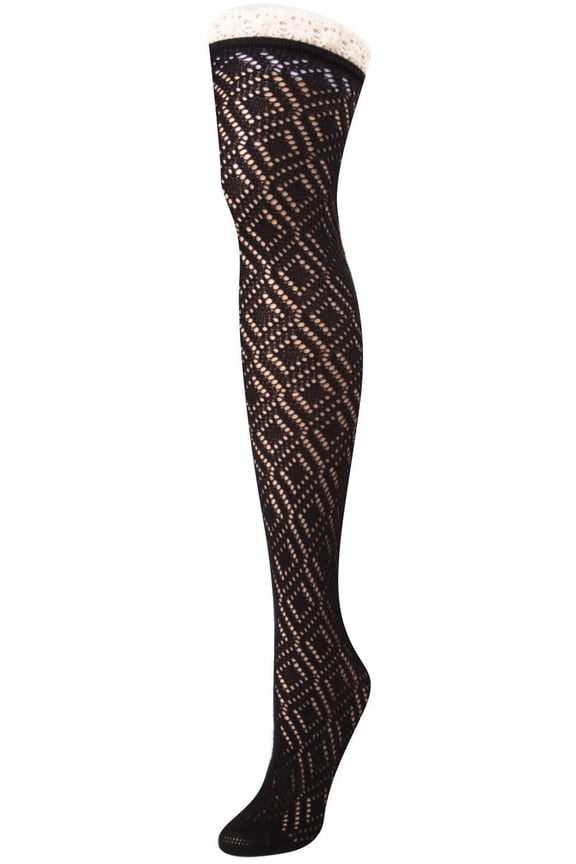 Moulin Over the Knee Sock - Sexy Crochet and Lace Stockings by MeMoi One Size 9-11 / Black MF7 810