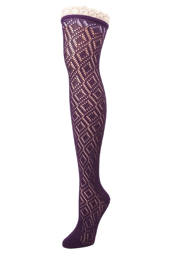 Moulin Over the Knee Sock - Sexy Crochet and Lace Stockings by MeMoi One Size 9-11 / Purple Pennant MF7 810