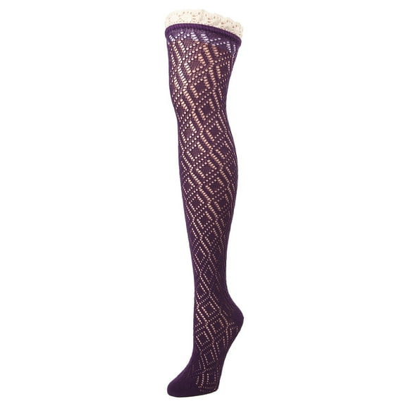MeMoi Moulin Over the Knee Sock - Sexy Crochet and Lace Stockings by MeMoi One Size 9-11 / Purple Pennant MF7 810