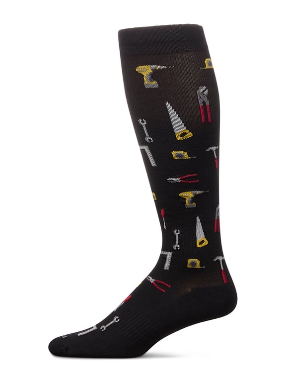 Wellfit Men's Mr. Fix It 8-15 mmHg Graduated Bamboo Compression Socks, 10-13, Black