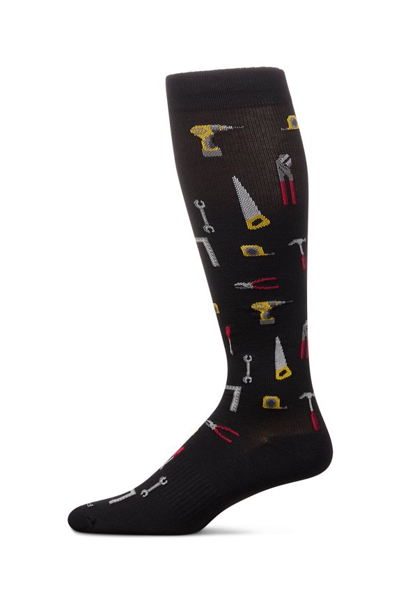 Wellfit Men's Mr. Fix It 8-15 mmHg Graduated Bamboo Compression Socks, 10-13, Black
