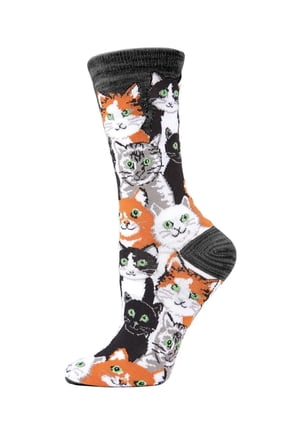 Multi Cat Club Bamboo Blend Crew Socks - Womens - Female, 9-11, Black