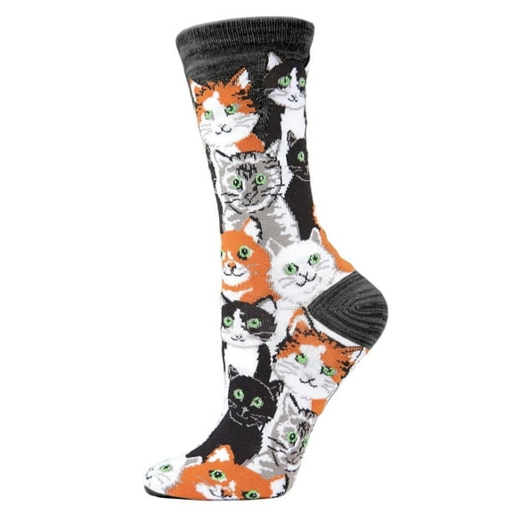 MeMoi Multi Cat Club Bamboo Blend Crew Socks - Womens - Female, 9-11, Black