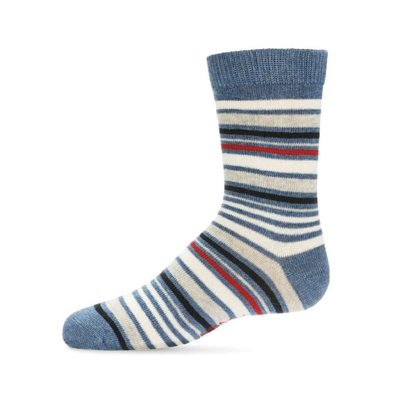 MeMoi Boys Multi-Stripe Cotton-Rich Fine-Gauge Crew Sock - Boys - Male, 10-12, Denim Heather